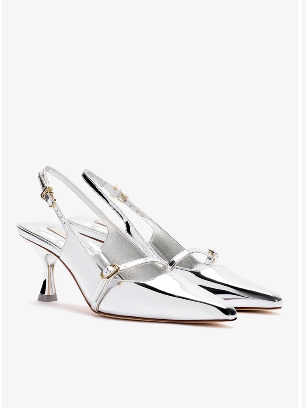 Larroude Ines Slingback Pointed-Toe Metallic Silver Pumps